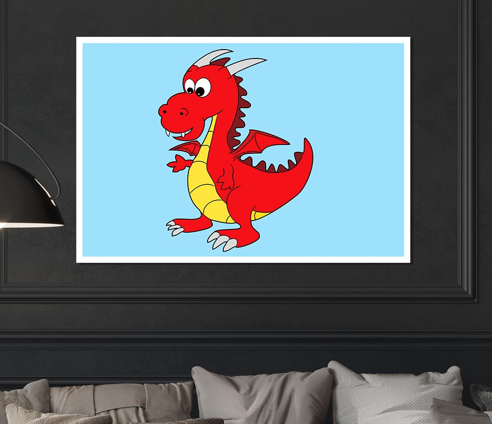 Big Dragon Baby Blue Print Poster Wall Art