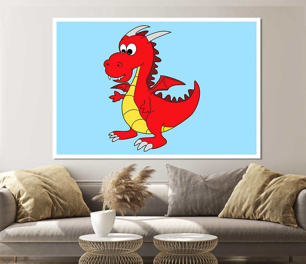 Big Dragon Baby Blue Print Poster Wall Art