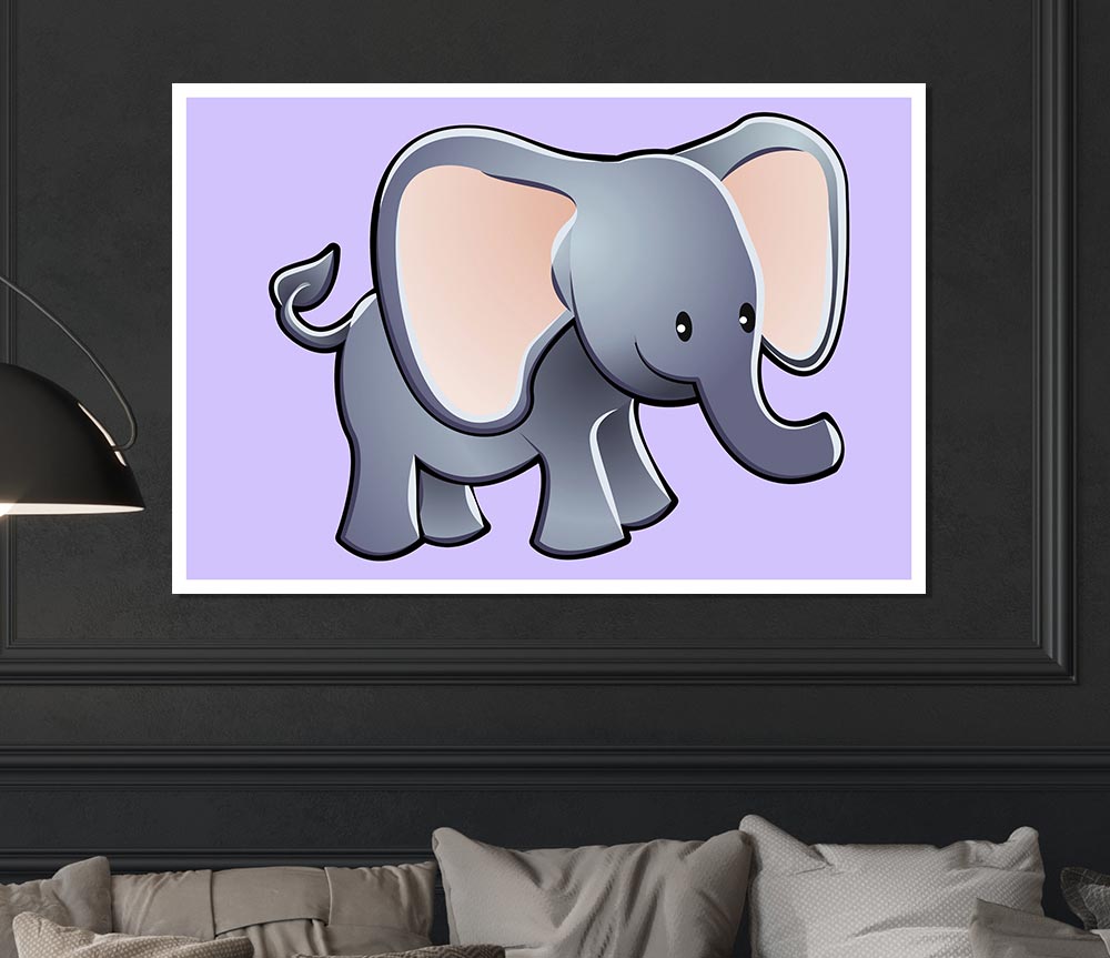 Big Eared Elephant Lilac Print Poster Wall Art