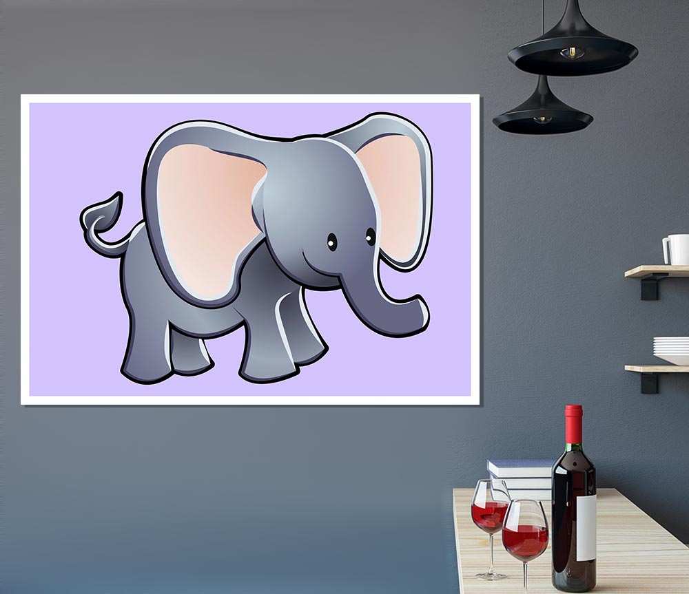 Big Eared Elephant Lilac Print Poster Wall Art