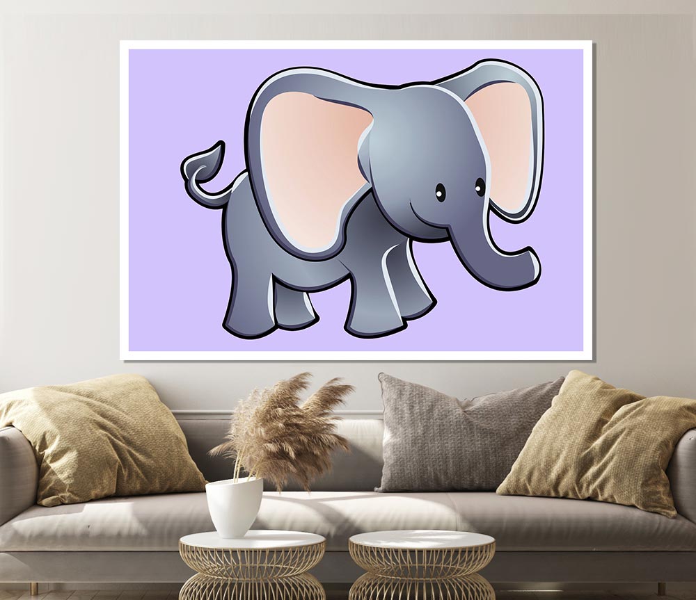 Big Eared Elephant Lilac Print Poster Wall Art