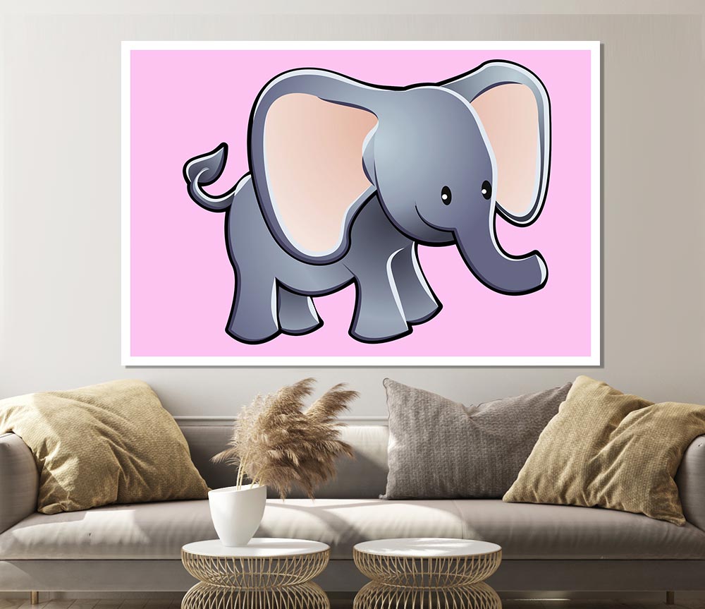 Big Eared Elephant Pink Print Poster Wall Art