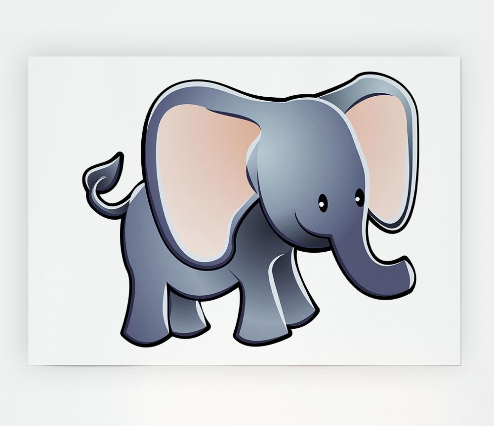 Big Eared Elephant White Print Poster Wall Art