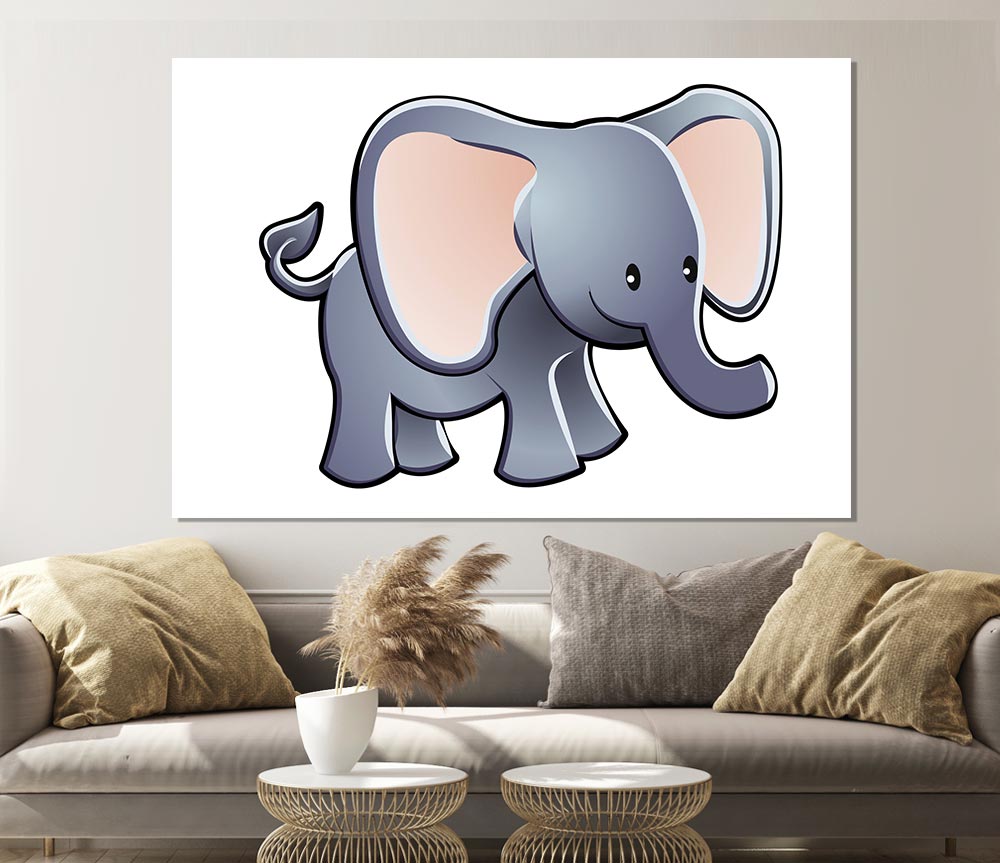 Big Eared Elephant White Print Poster Wall Art