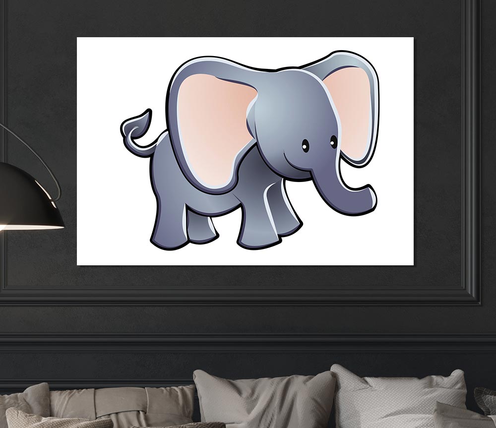 Big Eared Elephant White Print Poster Wall Art