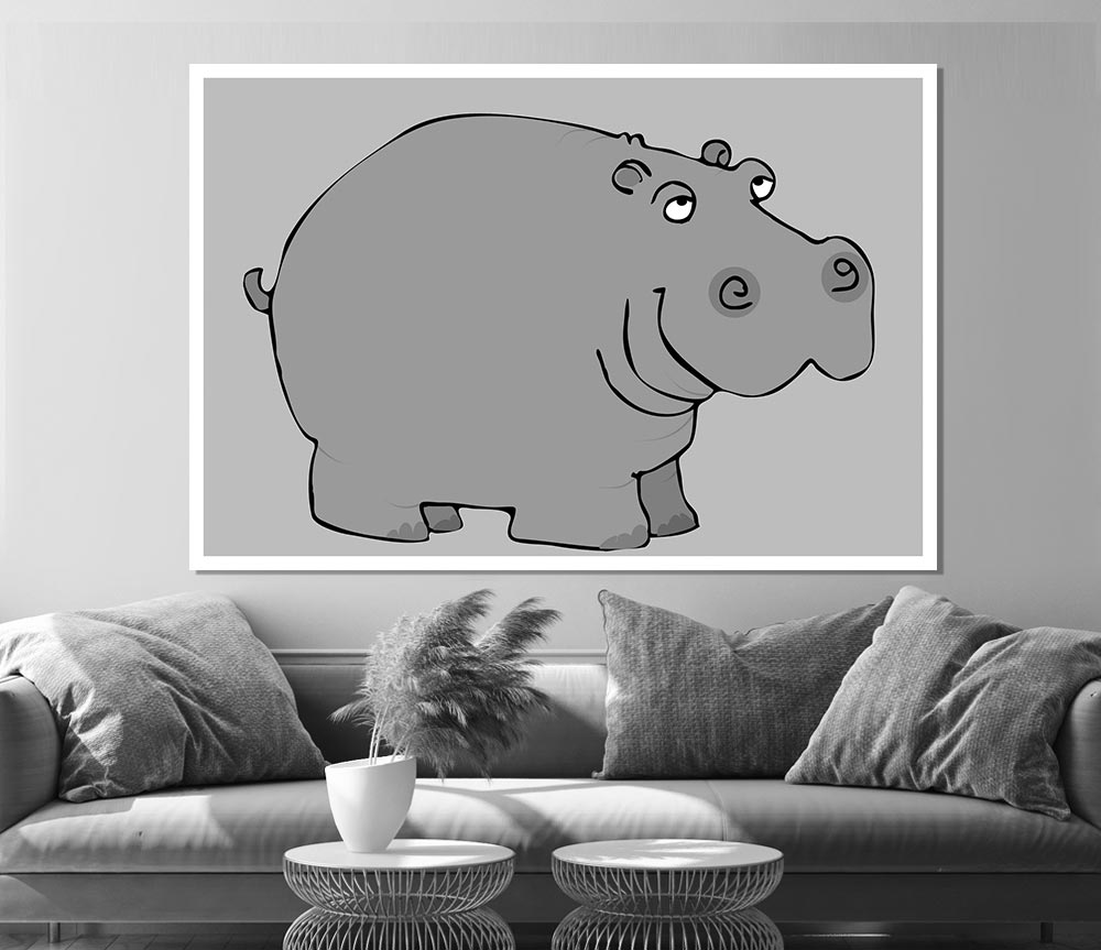 Big Fat Hippo Lilac Print Poster Wall Art