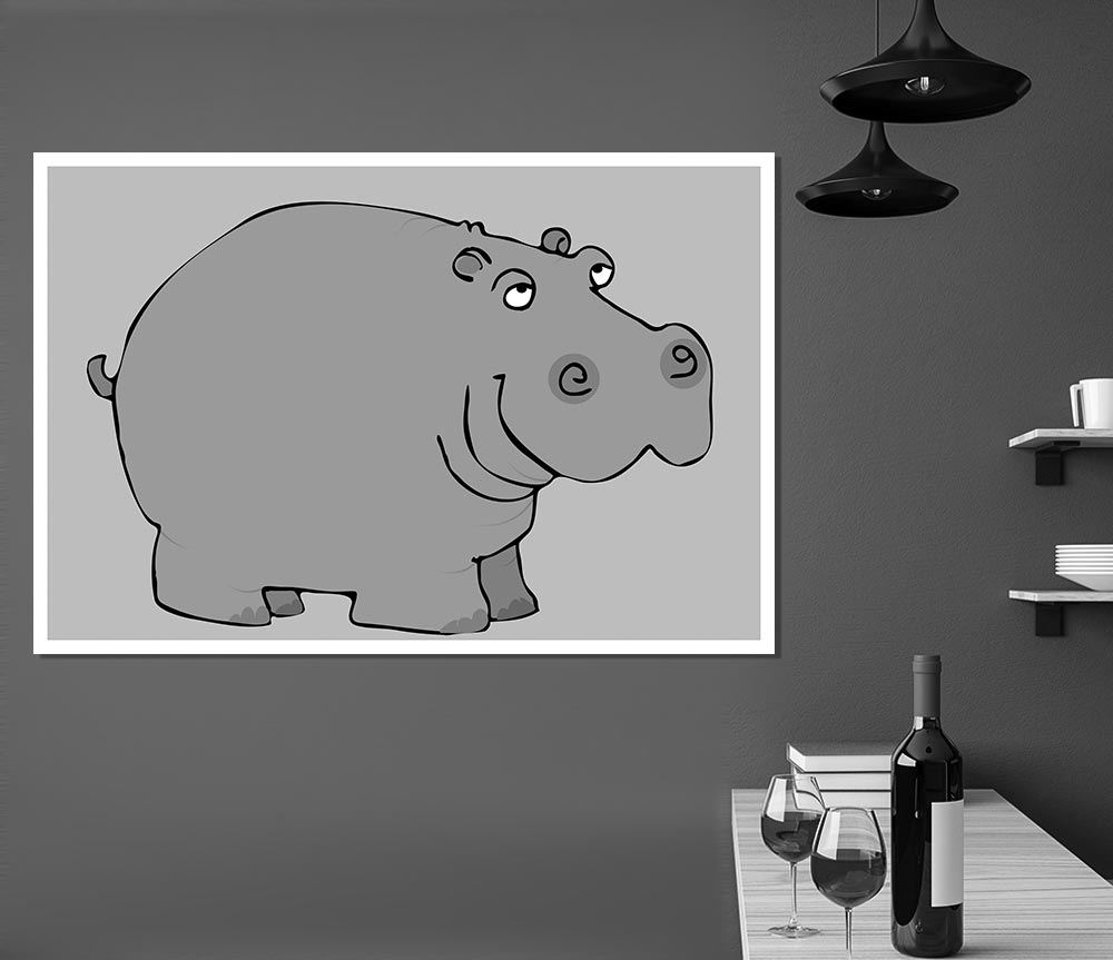 Big Fat Hippo Lilac Print Poster Wall Art