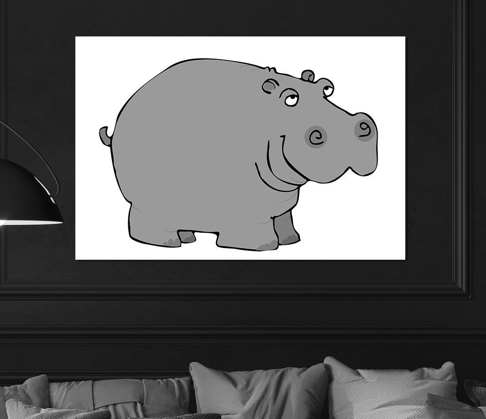 Big Fat Hippo White Print Poster Wall Art