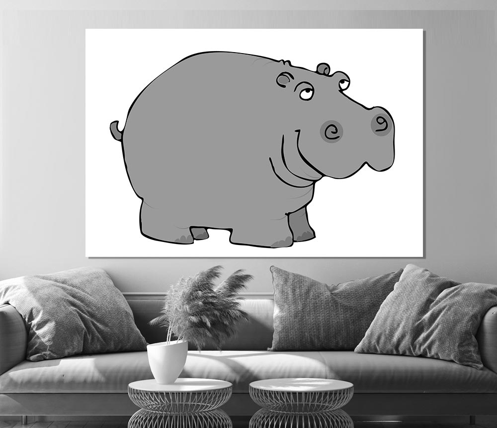 Big Fat Hippo White Print Poster Wall Art