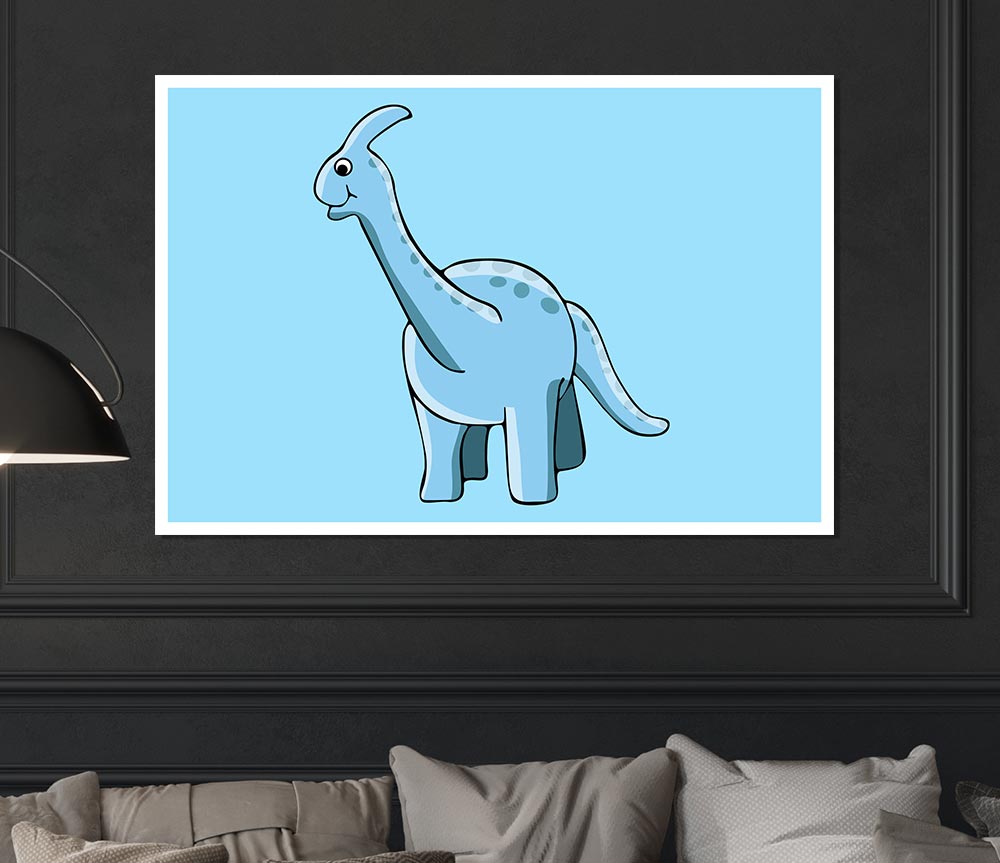 Big Funny Dinosaur Baby Blue Print Poster Wall Art