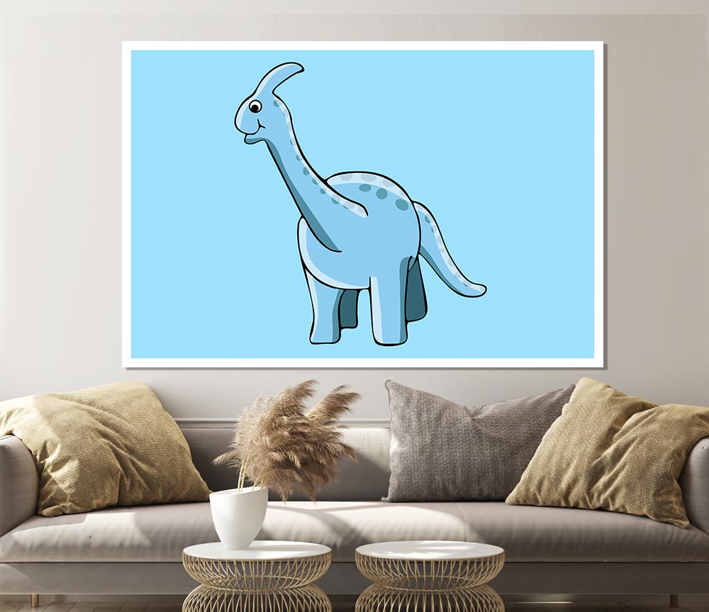 Big Funny Dinosaur Baby Blue Print Poster Wall Art