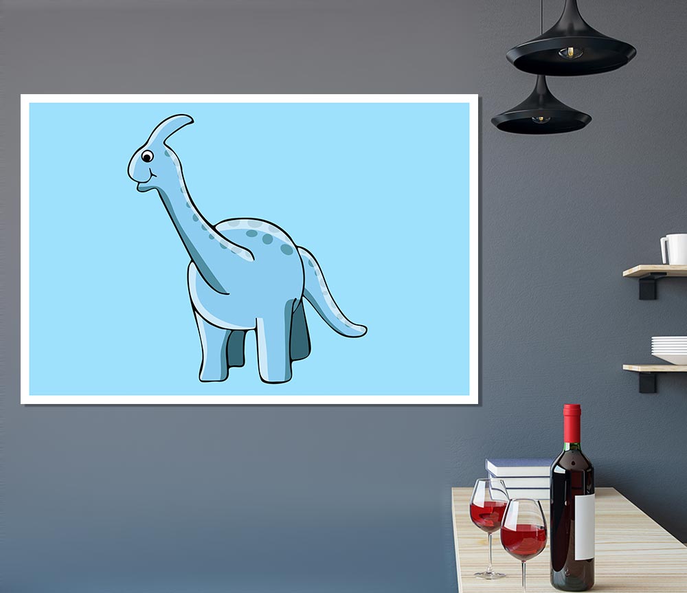 Big Funny Dinosaur Baby Blue Print Poster Wall Art