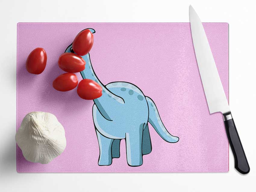 Big Funny Dinosaur Pink Glass Chopping Board