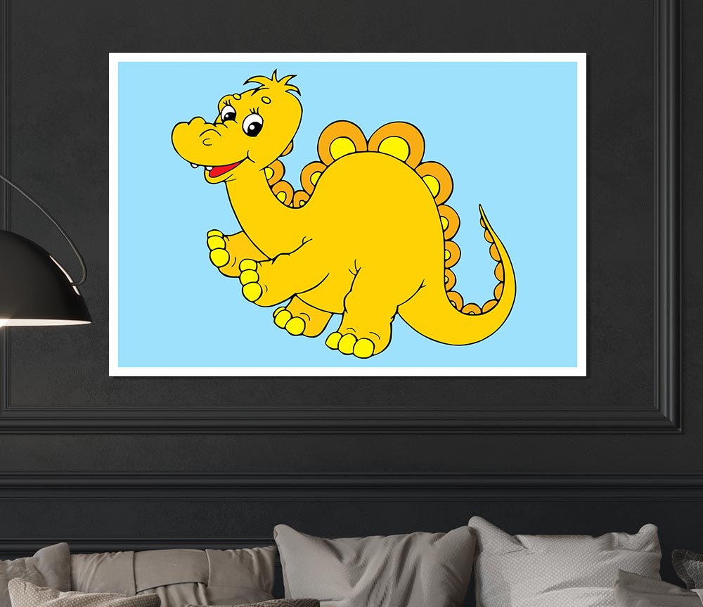 Big Happy Dinosaur Baby Blue Print Poster Wall Art