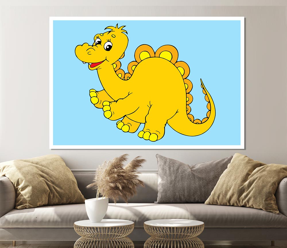 Big Happy Dinosaur Baby Blue Print Poster Wall Art