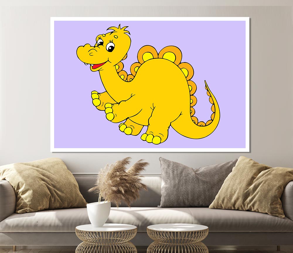 Big Happy Dinosaur Lilac Print Poster Wall Art