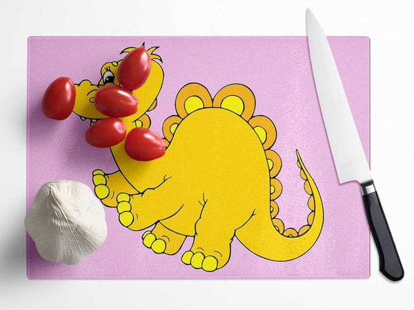 Big Happy Dinosaur Pink Glass Chopping Board