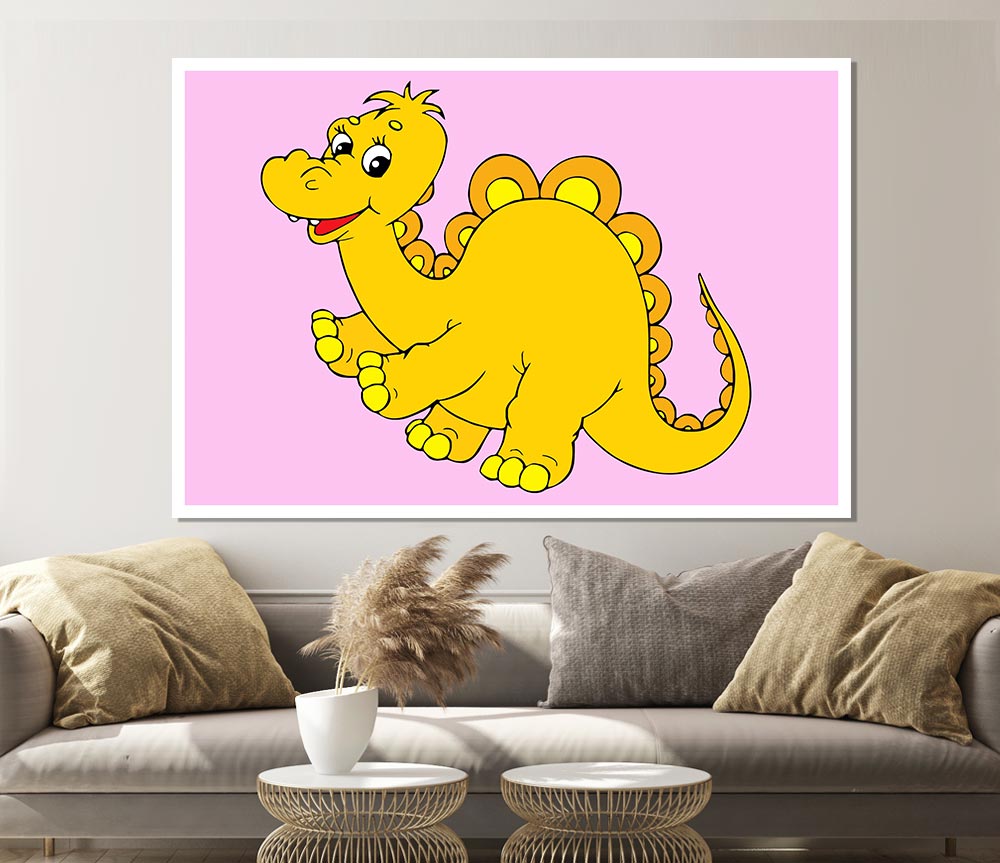 Big Happy Dinosaur Pink Print Poster Wall Art