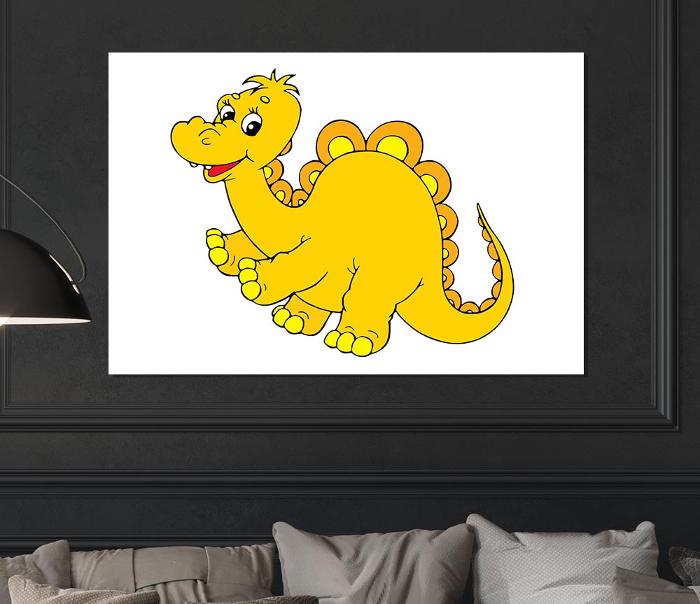 Big Happy Dinosaur White Print Poster Wall Art