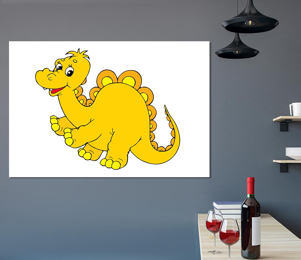 Big Happy Dinosaur White Print Poster Wall Art