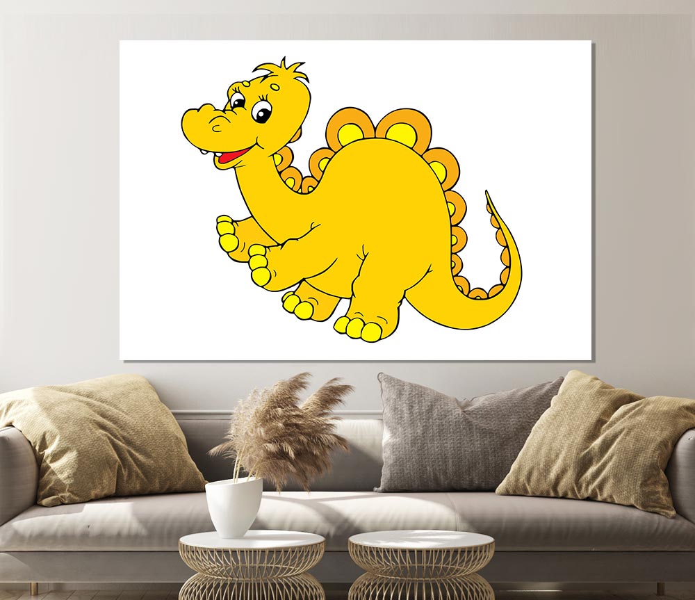 Big Happy Dinosaur White Print Poster Wall Art