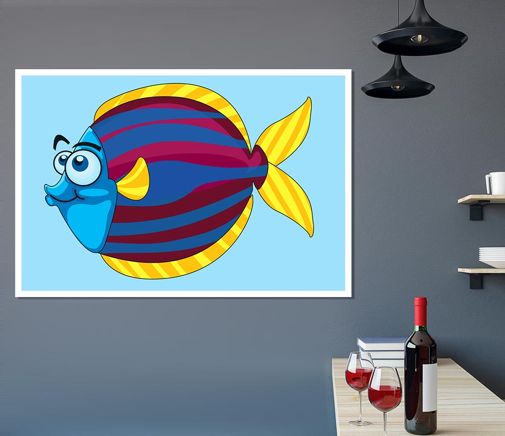 Big Happy Fish Baby Blue Print Poster Wall Art