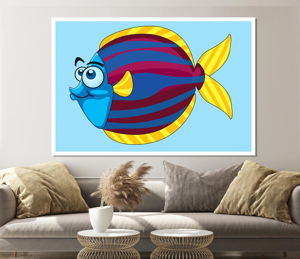 Big Happy Fish Baby Blue Print Poster Wall Art