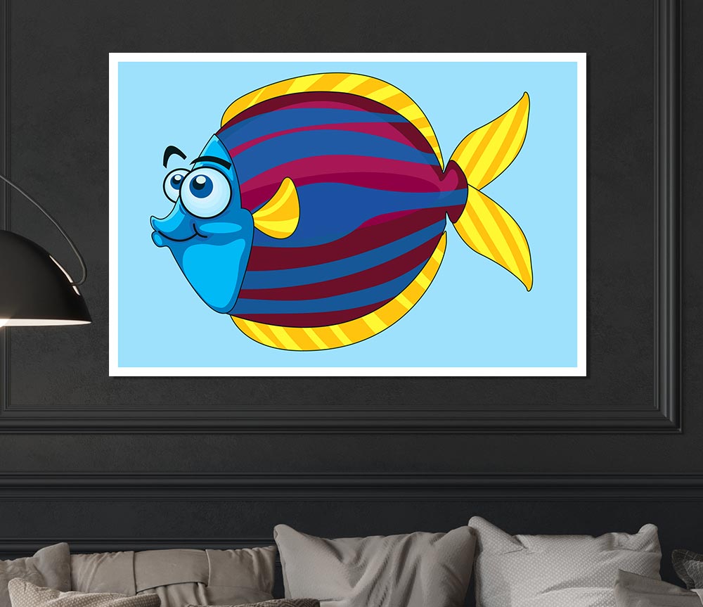 Big Happy Fish Baby Blue Print Poster Wall Art