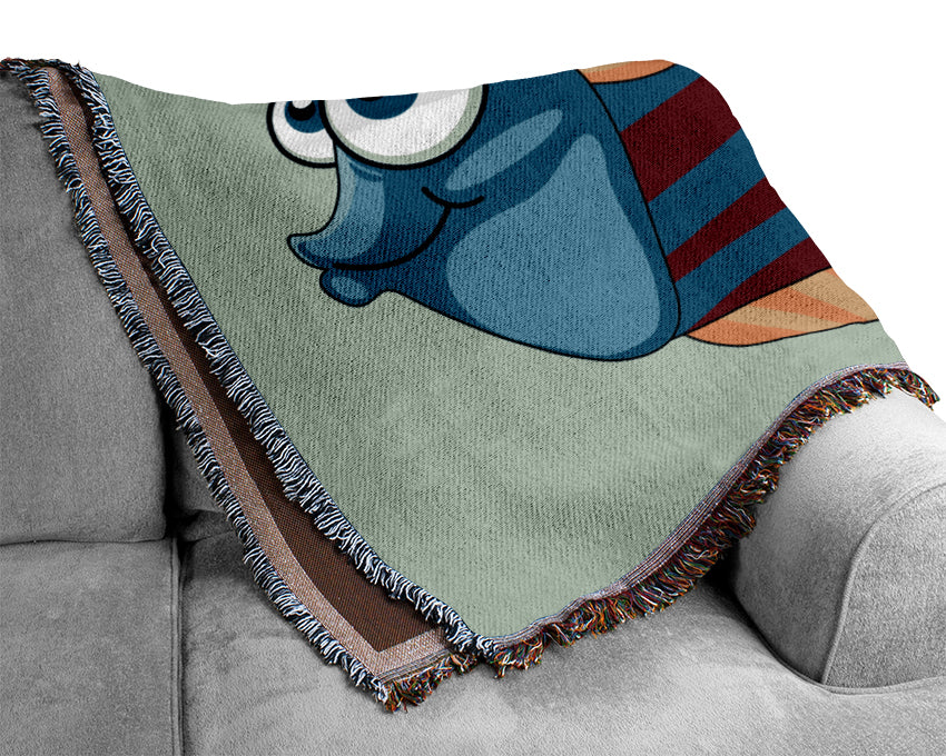 Big Happy Fish Baby Blue Woven Blanket