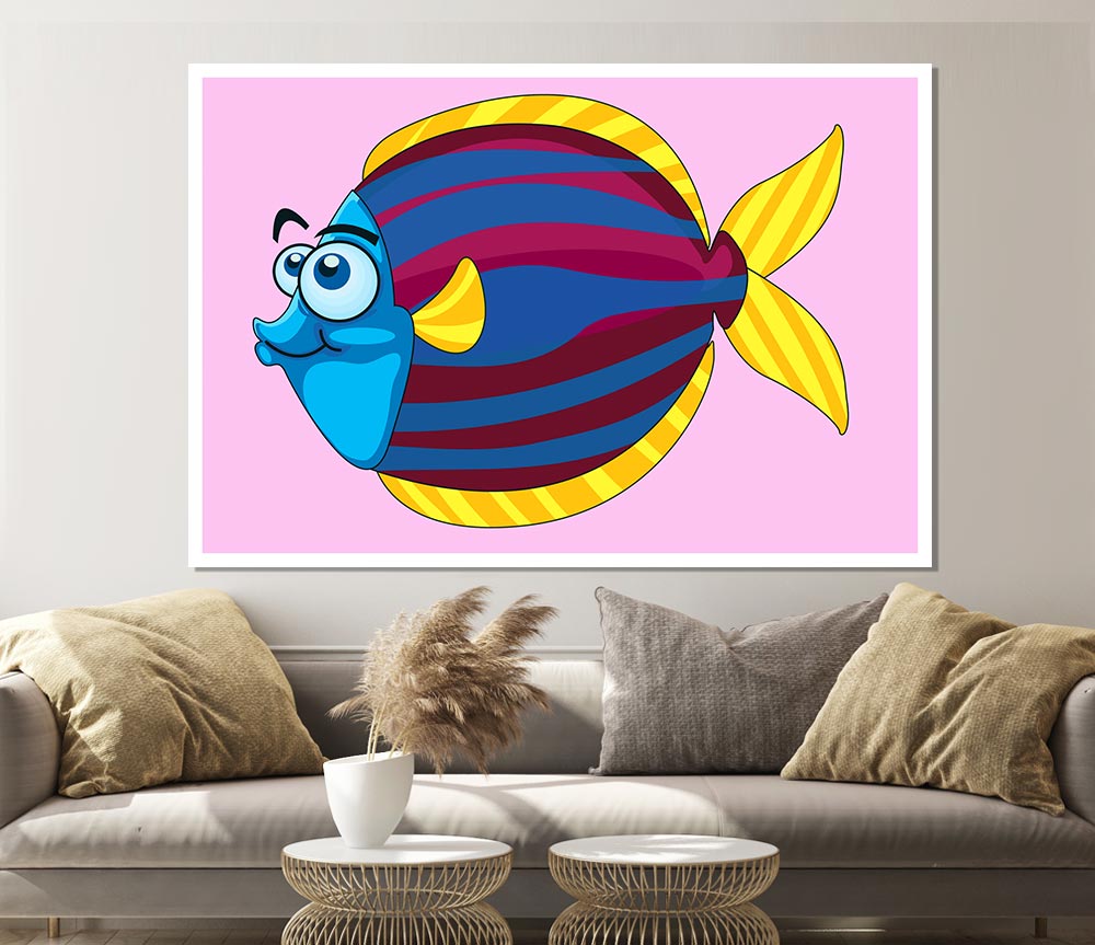 Big Happy Fish Pink Print Poster Wall Art