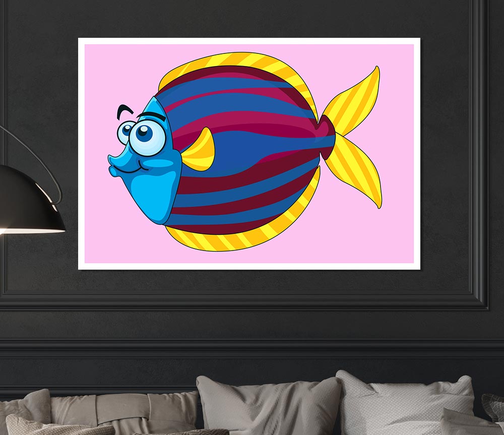 Big Happy Fish Pink Print Poster Wall Art