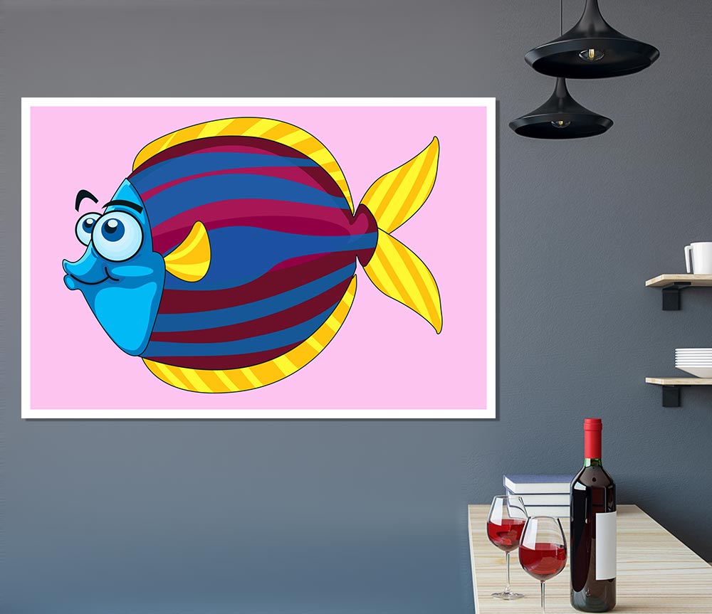 Big Happy Fish Pink Print Poster Wall Art