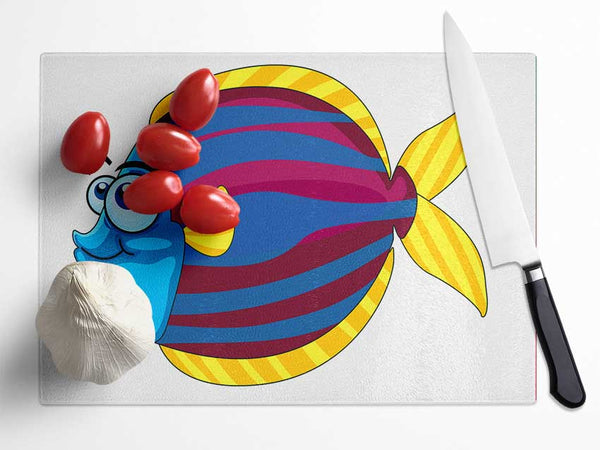 Big Happy Fish White Glass Chopping Board