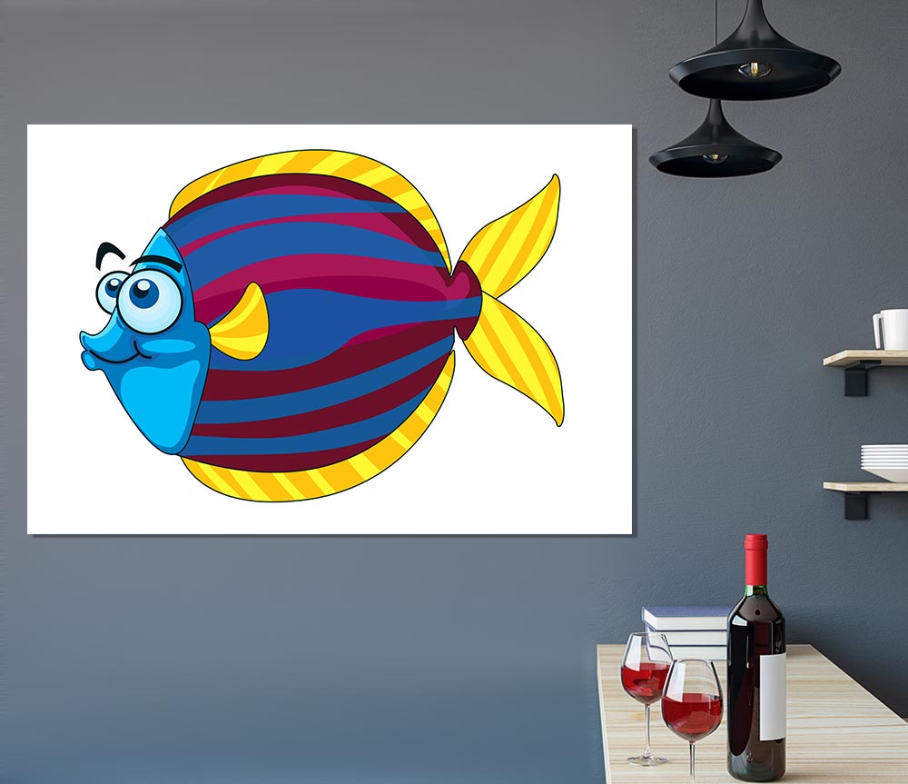 Big Happy Fish White Print Poster Wall Art