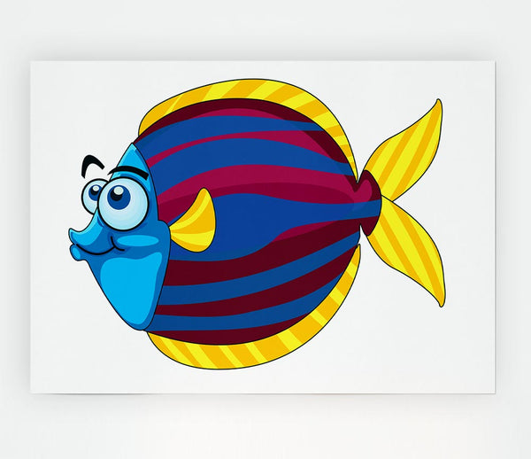 Big Happy Fish White Print Poster Wall Art