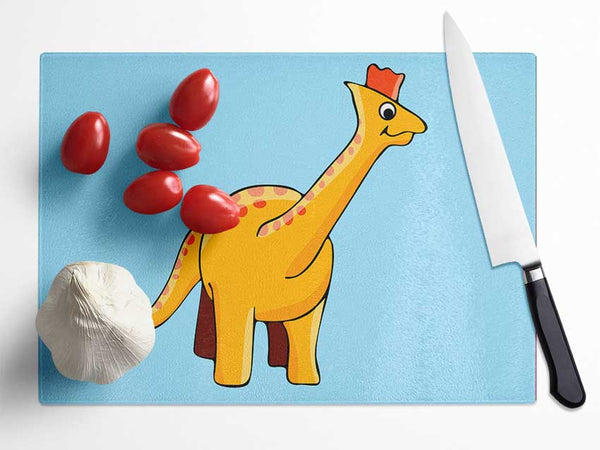 Big Herbivore Dinosaur Long Neck Baby Blue Glass Chopping Board