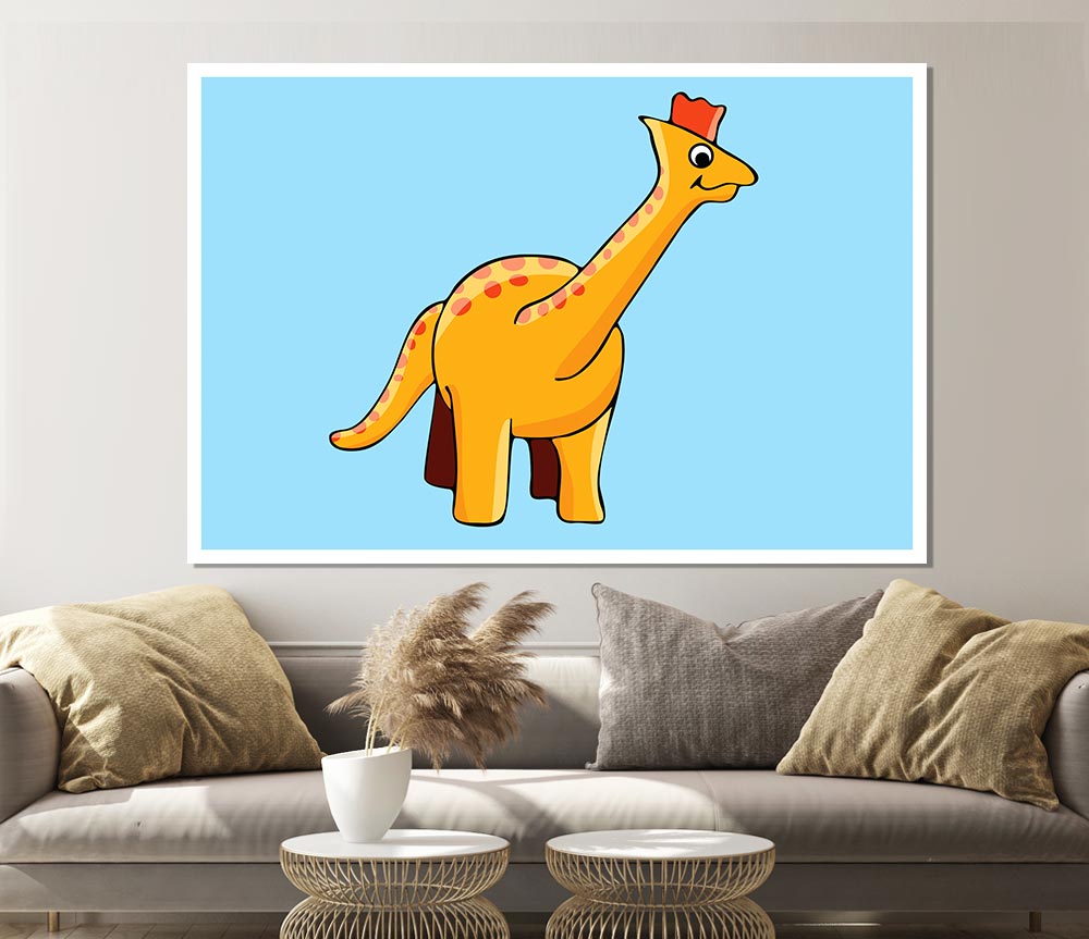 Big Herbivore Dinosaur Long Neck Baby Blue Print Poster Wall Art