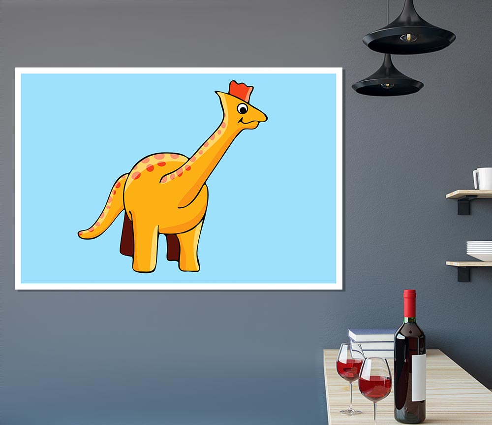 Big Herbivore Dinosaur Long Neck Baby Blue Print Poster Wall Art