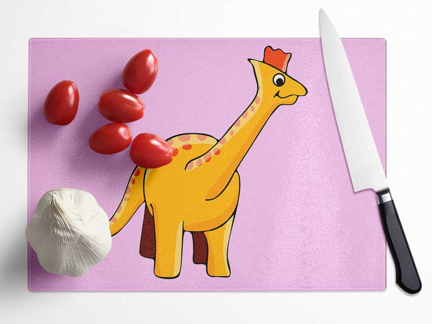 Big Herbivore Dinosaur Long Neck Pink Glass Chopping Board