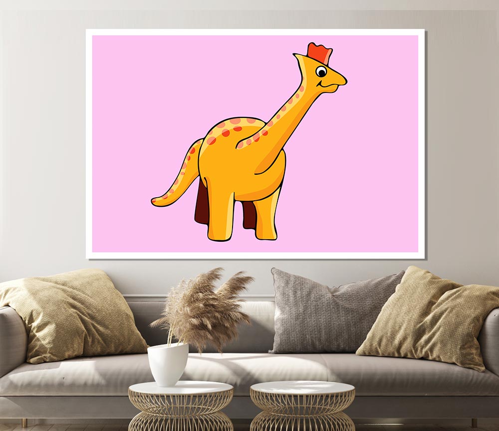 Big Herbivore Dinosaur Long Neck Pink Print Poster Wall Art