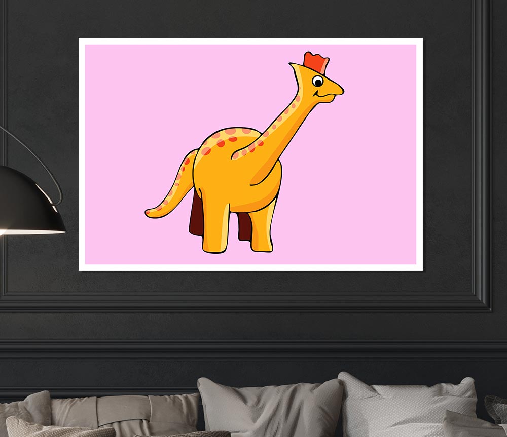 Big Herbivore Dinosaur Long Neck Pink Print Poster Wall Art