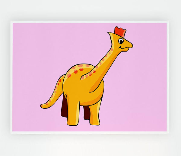 Big Herbivore Dinosaur Long Neck Pink Print Poster Wall Art