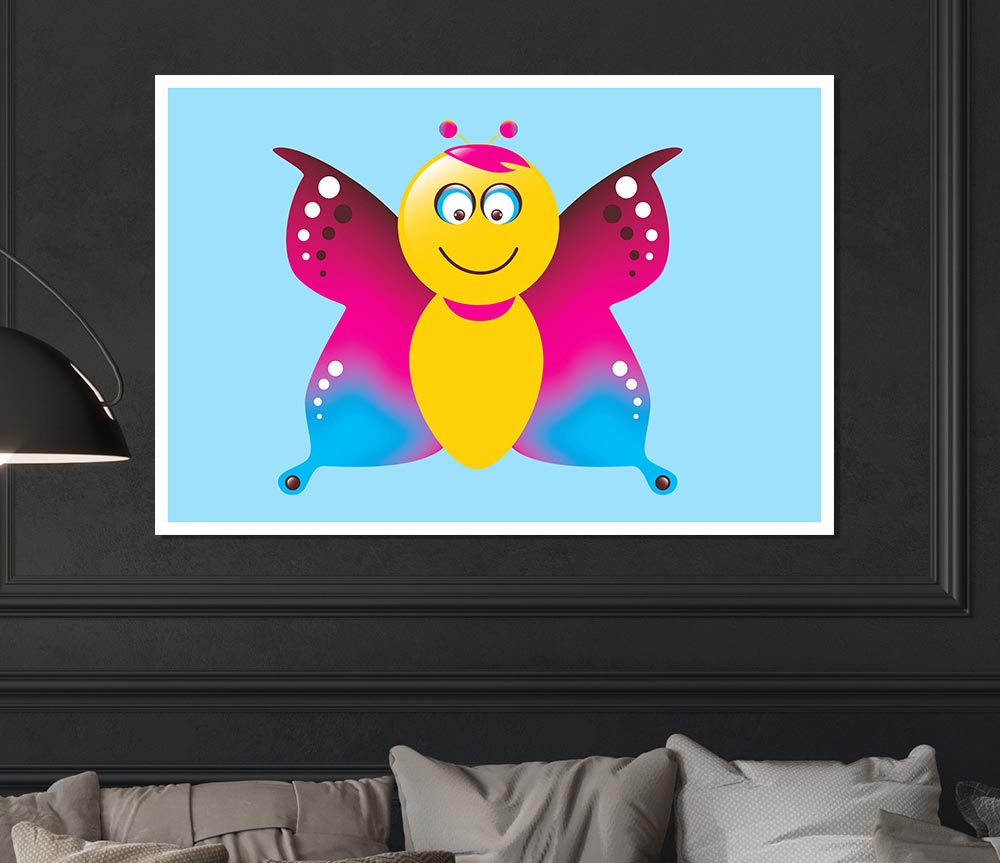 Butterfly Cartoon Face Baby Blue Print Poster Wall Art