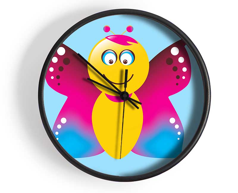 Butterfly Cartoon Face Baby Blue Clock - Wallart-Direct UK