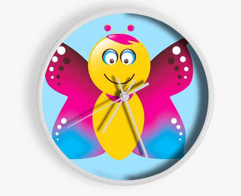 Butterfly Cartoon Face Baby Blue Clock - Wallart-Direct UK