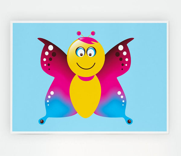 Butterfly Cartoon Face Baby Blue Print Poster Wall Art