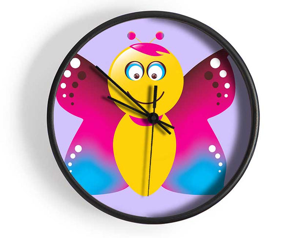 Butterfly Cartoon Face Lilac Clock - Wallart-Direct UK