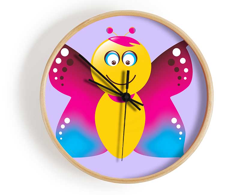 Butterfly Cartoon Face Lilac Clock - Wallart-Direct UK