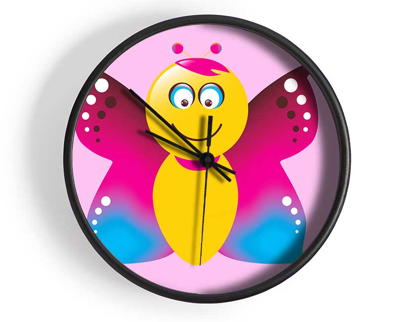 Butterfly Cartoon Face Pink Clock - Wallart-Direct UK