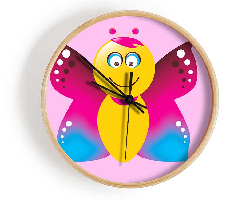 Butterfly Cartoon Face Pink Clock - Wallart-Direct UK